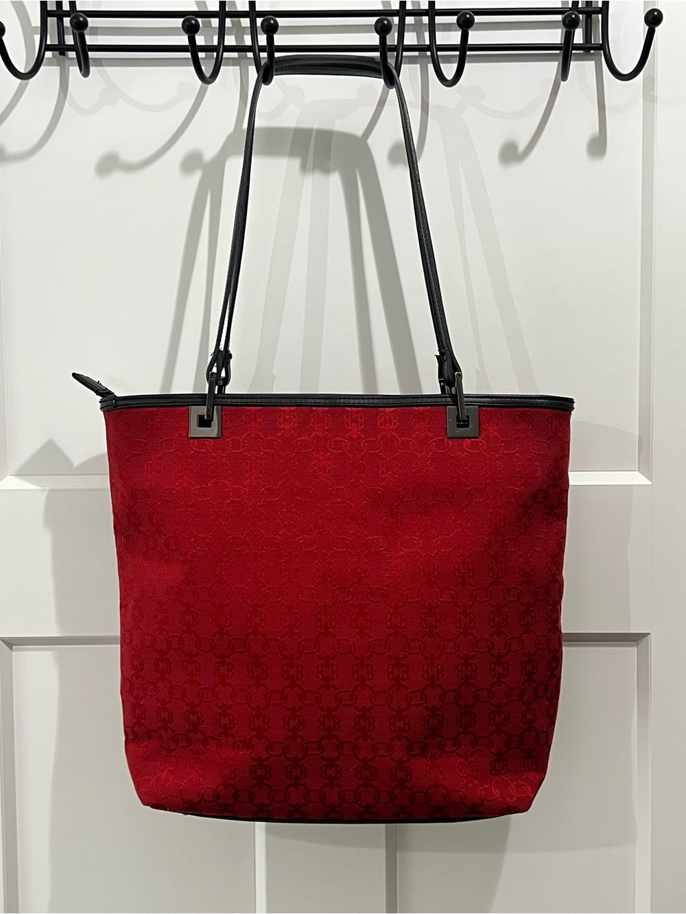 Vintage Bueno Tote Bag in Red Monogram - Elegant Everyday Shoulder Bag